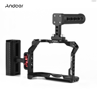 Andoer Camera Cage + Top Handle + Side Grip Kit Aluminum Alloy Video Cage with Cold Shoe Mount Numerous 1/4 Inch Threads Replacement for  R7 Camera