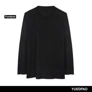 Yuedpao ยอดขาย No.1 รับประกันไม่ย้วย 2 ปี เสื้อยืดเปล่า เสื้อยืดสีพื้น เสื้อยืดแขนยาว_สีดำ_04
