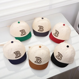 หมวกเบสบอล ผ้าฝ้าย แบบนิ่ม พิมพ์ลายตัวอักษร B สามารถปรับได้ สําหรับเด็กผู้ชาย