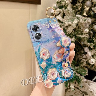 ใหม่ เคสโทรศัพท์มือถือ TPU นิ่ม ปิดด้านหลัง ลายดอกไม้ สีม่วง สีชมพู พร้อมสายรัดมือ สําหรับ OPPO Reno 8 8T Reno8 T A78 4G 5G 2023 A78 Reno8T