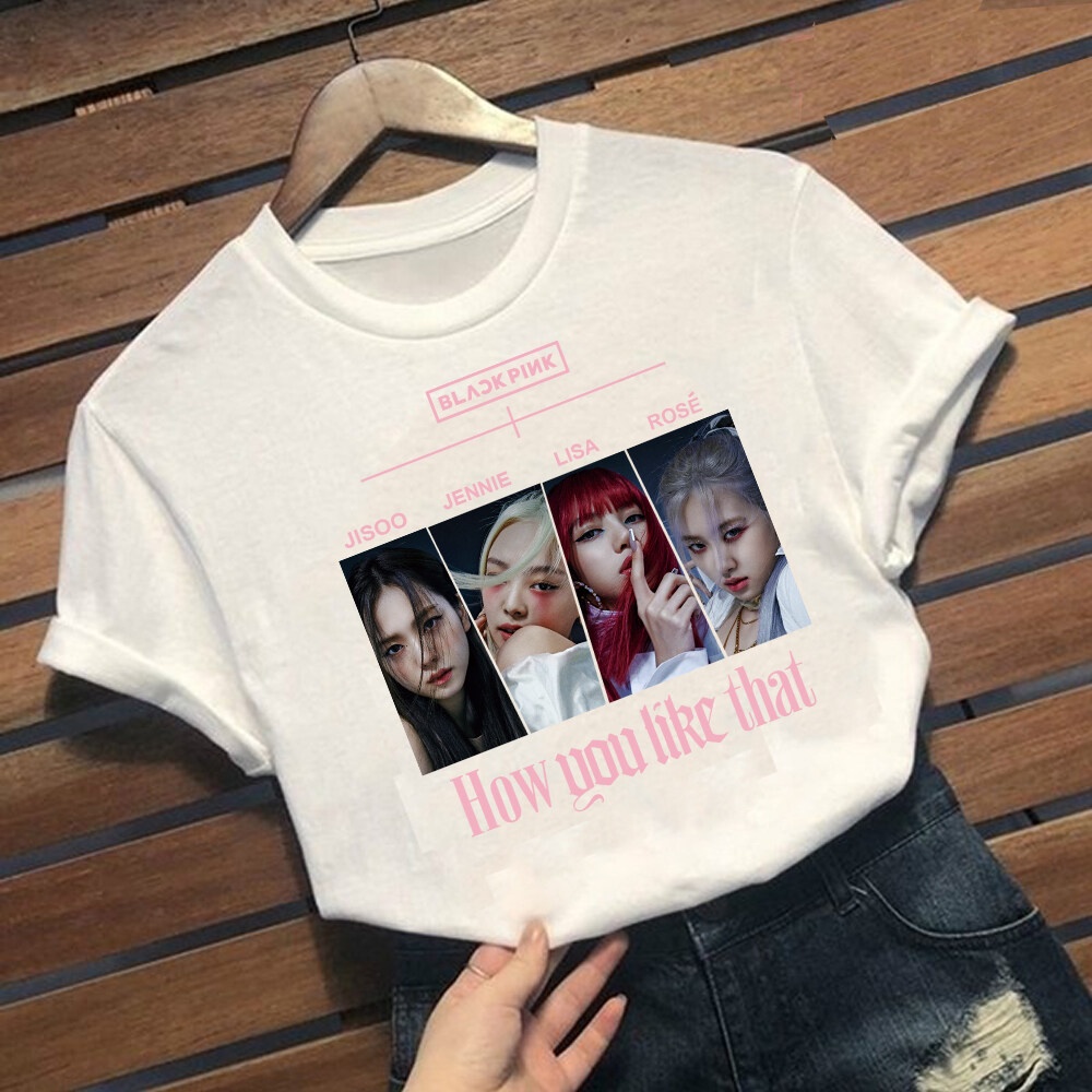 ราคาถูกblackpink-เสื้อยืดแขนสั้นพิมพ์ลาย-เสื้อลำลองทรงหลวมสำหรับฤดูร้อน-s-5xl