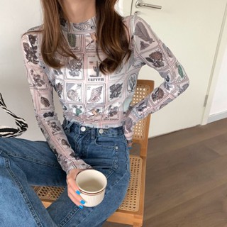เสื้อยืด ผ้าเรยอน แบบบาง พิมพ์ลาย สีโปร่งใส แฟชั่นฤดูใบไม้ผลิ และฤดูร้อน สําหรับผู้หญิง 2023