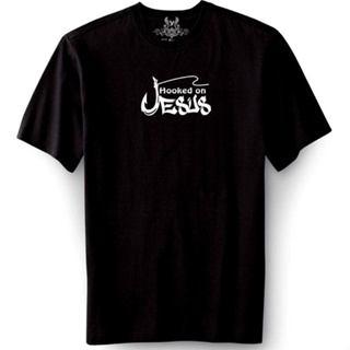 T-Shirtใหม่ เสื้อยืด พิมพ์ลาย HOOKED ON JESUS Christian RELIGIOUS สําหรับผู้ชาย S-5XL