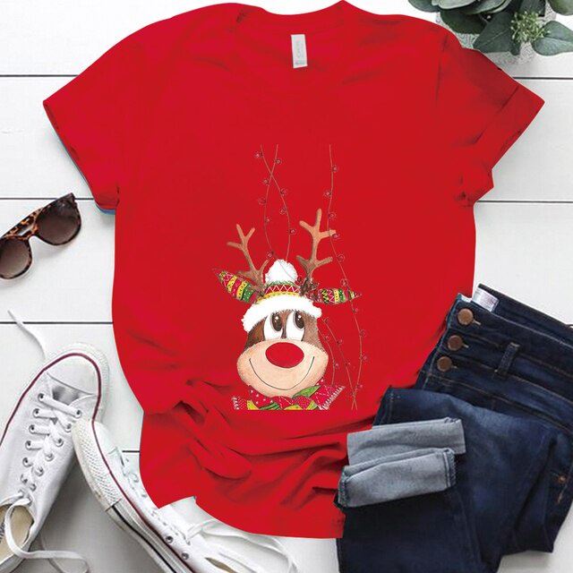 คริสต์มาส-reindeer-good-morning-พิมพ์น่ารักพิมพ์วันหยุดของผู้หญิงเสื้อยืด-s-5xl-ตลกน่ารักสตรีคริสต์มาสเสื้อยืดเสื้อยืดเส
