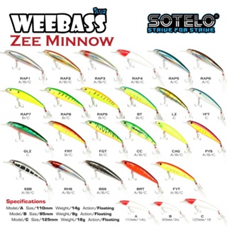 เหยื่อตกปลา เหยื่อปลอม เหยื่อปลั๊ก SOTELO - รุ่น ZEE MINNOW M23B (95mm) Weebass