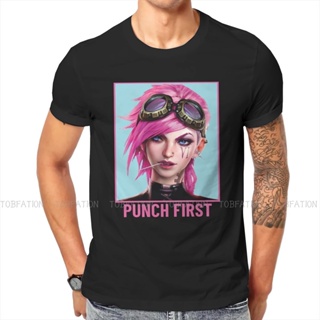 Arcane League of Legends LOL Anime TShirt for Men Vi The Piltover Enforcer Basic Casual Tee T Shirt Novelty Trendy _03