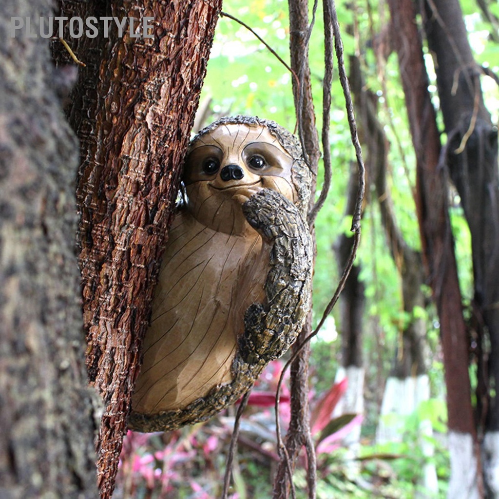 สวน-peeker-sloth-ประติมากรรมที่น่ารักนวัตกรรมการจำลองเรซิ่นกันน้ำยาวนานต้นไม้-hugger-รูปปั้น-plutostyle