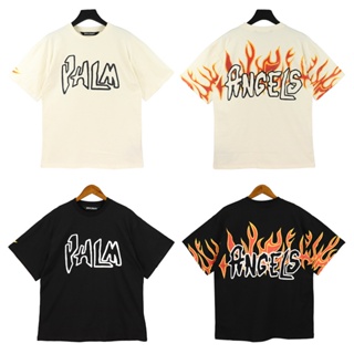 New Palm Angels Palm Angels BGFUTT เสื้อยืดแขนสั้น คอกลม พิมพ์ลายเปลวไฟ KHRECVBG ทรงหลวม สําหรับผู้ชาย และผู้หญิง