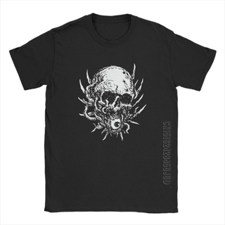 เสื้อยืด ผ้าฝ้าย พิมพ์ลาย Brutal Death Skull Monster Satan Heavy Metal สําหรับผู้ชาย ผ้าฝ้ายแท้_01
