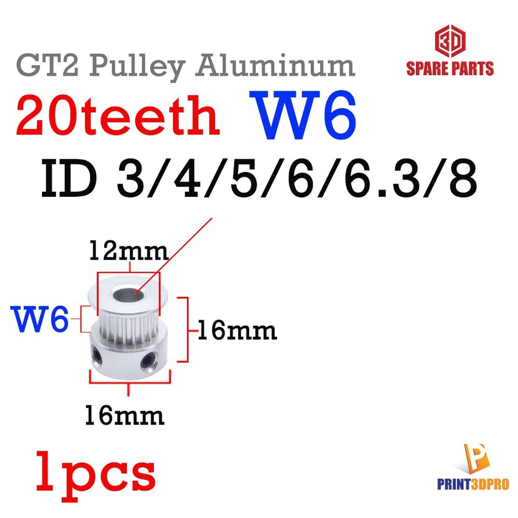 ภาพสินค้า3D Part GT2 Pulley Aluminum 20teeth bore 3/4/5/6/6.3/8mm Width 6/10mm For timing belt 6/10mm อะไหล่เครื่องพิมพ์ 3D จากร้าน print3dpro บน Shopee ภาพที่ 1