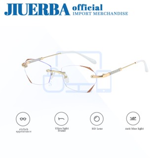 JIUERBA แฟชั่นอัลตร้าไลท์ไร้กรอบแว่นตาอ่านป้องกันรังสีคลาสสิกผู้หญิง HD โลหะสไตล์เกาหลีนําเข้าแบรนด์อ่านแว่นตา