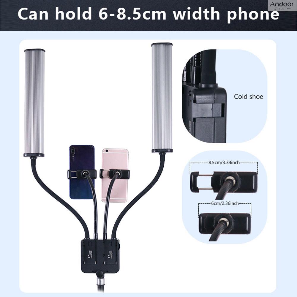 ขาตั้งไฟวิดีโอ-led-3200k-5600k-แบบแขนคู่-ยืดหยุ่น-หรี่แสงได้-พร้อมที่วางโทรศัพท์-2-ชิ้น-และขาตั้งไฟโลหะ-1-6-ม-63-นิ้ว-สําหรับไลฟ์สด-ถ่ายทอดสด-วีล็อก-งานแต่งงาน