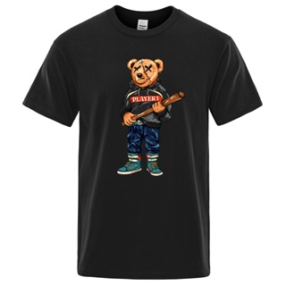 Teddy Bear Badass In Fashion Hip Hop Outfit Men T-Shirt Loose Tee Clothes Summer Cotton Streetwear Casual Oversized_02