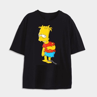 เสื้อยืด cotton Korean Mens T-shirt Oversized The Simpsons Printed Tops Crew Neck Half Sleeved for men_07