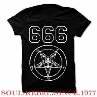 เสื้อยืดผ้าฝ้ายพิมพ์ลายแฟชั่น เสื้อยืด พิมพ์ลาย HAIL SATAN 666 PUNK ROCK สําหรับผู้ชาย_04