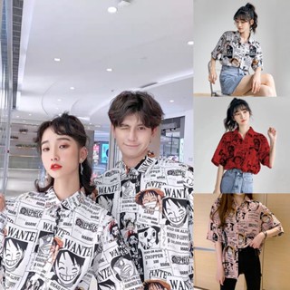 เสื้อเชิ้ต ทรงหลวม พิมพ์ลายการ์ตูนอนิเมะ Sailor King Huoying Ninja แฟชั่นฤดูร้อน สําหรับคู่รัก