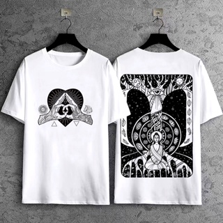 Buddhas Meditation Graphics Design Printed Vintage Cotton Clothing White Tops T-shirt for men women_04