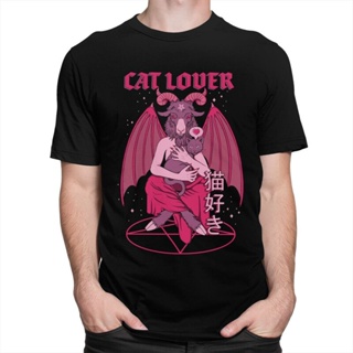 [S-5XL]เสื้อยืดลําลอง แขนสั้น พิมพ์ลาย Baphomet Cat Lover Evil Kawaii Lucifer Demon Goat Satan สําหรับผู้ชาย_01