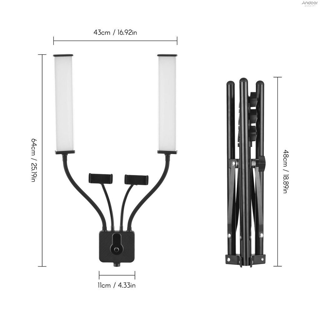 ขาตั้งไฟวิดีโอ-led-3200k-5600k-แบบแขนคู่-ยืดหยุ่น-หรี่แสงได้-พร้อมที่วางโทรศัพท์-2-ชิ้น-และขาตั้งไฟโลหะ-1-6-ม-63-นิ้ว-สําหรับไลฟ์สด-ถ่ายทอดสด-วีล็อก-งานแต่งงาน