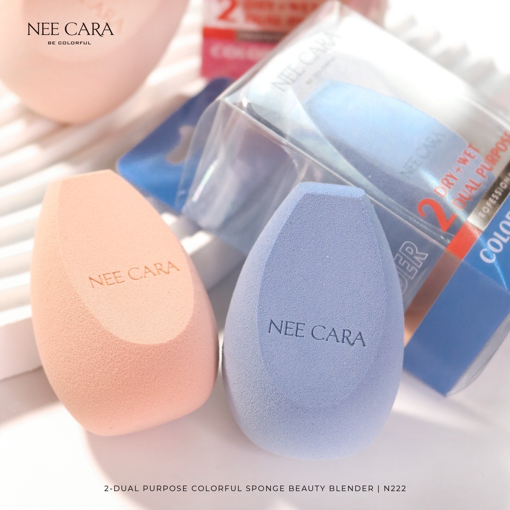 nee-cara-2-dual-purpose-colorful-sponge-n222-neecara-นีคาร่า-ฟองน้ำ-แต่งหน้า-ฟองน้ำทรงไข่-ตัดมุม-x-1-ชิ้น-alyst