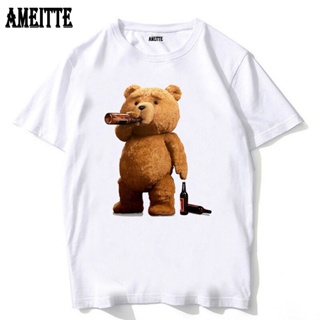 Teddy Bear Pee Drink Beer Drunk Print T-Shirt New Summer Men Short Sleeve Summer Funny Cartoon Casual White Tees Hi_02