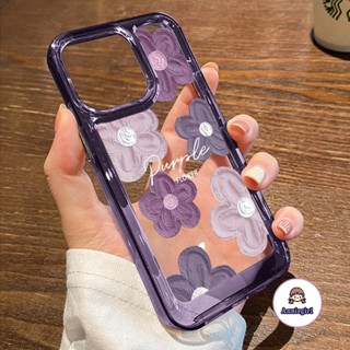 สําหรับ IPhone 11 เคสไอโฟน 15 ใส กันกระแทก ลายดอกไม้สีม่วง แฟชั่น สําหรับ IPhone 13 12 Pro Max 11 14 Pro Max XS XR 7/8plus 15promax