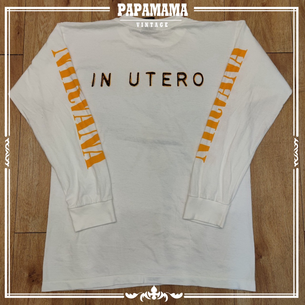 2023-nirvana-inutero-1993-แขนยาว-ผ้าร้อย-ฟอกนุ่ม-เสื้อวง-เนอร์วาน่า-papamama-vintage-shirt