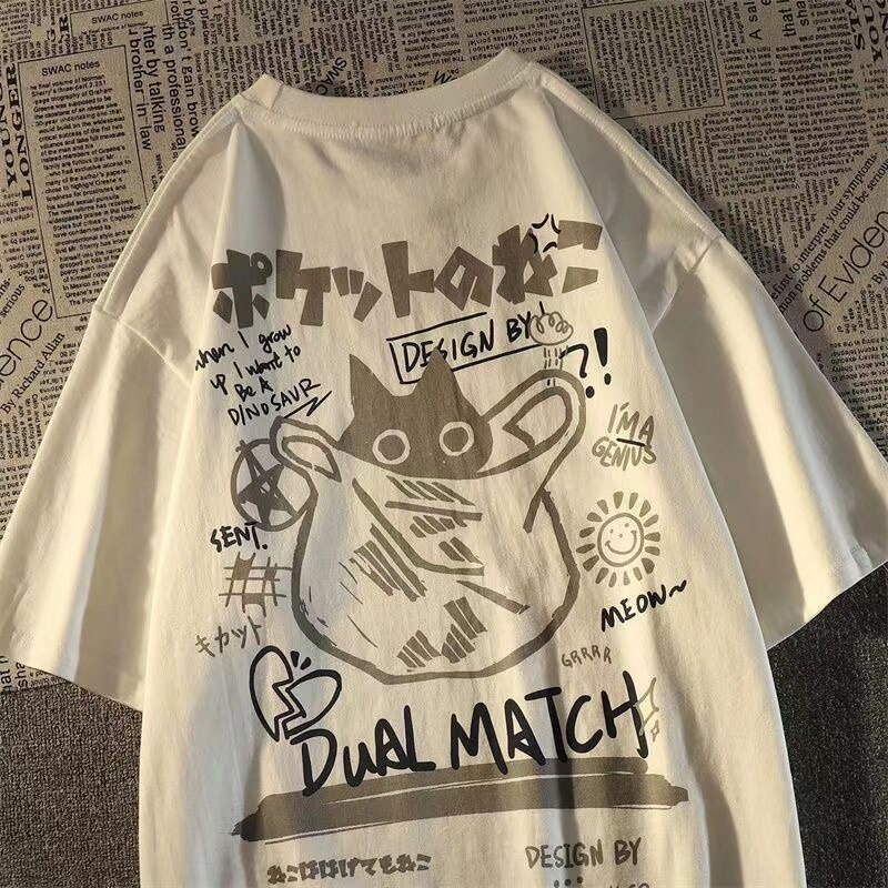 เสื้อยืดแขนสั้น-พิมพ์ลายการ์ตูน-ทรงหลวม-ขนาดใหญ่-สไตล์ฮาราจูกุ-สําหรับผู้ชาย-และผู้หญิง