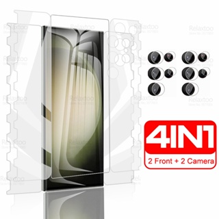 4in1 ฟิล์มไฮโดรเจลนิ่ม กันรอยหน้าจอ สองด้าน สําหรับ Samsung Galaxy S23 Ultra Samung S 23 Plus 23S S23Ultra 5G