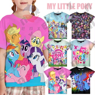 เสื้อยืด พิมพ์ลายม้า My Little Pony สีรุ้ง แฟชั่นสําหรับเด็กผู้หญิง อายุ 3-13 ปี