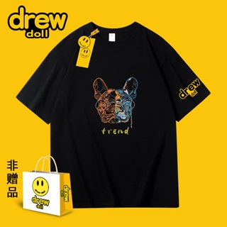 drew official joint new smiling face cartoon printing couple short-sleeved tide brand cotton mens and womens same_03