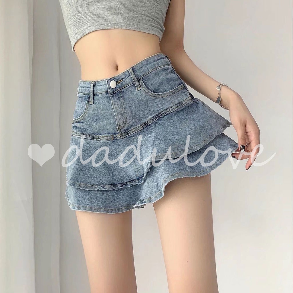 dadulove-womens-pleated-skirt-high-waist-cake-skirt-new-korean-denim-short-skirt-fake-two-piece-skirt