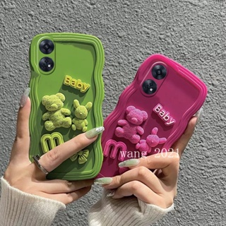 Phone Case เคส OPPO Reno8 T 8T Reno 8 T A78 5G Casing Simple Big Wave Three-dimensional Bear High Quality Liquid Silicone Soft Cover 2023 เคสโทรศัพท