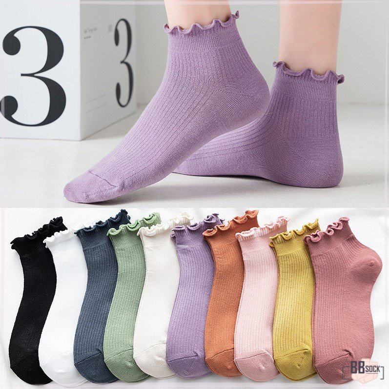 bbsock-ถุงเท้าข้อสั้น-สีพาสเทล-แบบมีระบาย-พร้อมส่งจากไทย