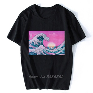 [S-5XL] เสื้อยืดแขนสั้นลําลอง พิมพ์ลาย Vaporwave The Great Wave Off Kanagawa สีขาว สไตล์วินเทจ สําหรับผู้ชาย และผู้หญิง