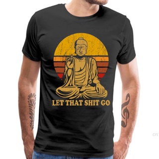 Vintage Style Tops Tees Let That Shit Go 100% Cotton Tee-Shirts Man T Shirts Buddha Shirt Adult Mens Tshirt Hip Hop_04