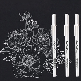 ปากกาเจลไฮไลท์ สีขาว 0.6 มม. 1/3 ชิ้น สําหรับสเก็ตช์การ์ด สีดํา