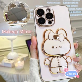 เคสกระจกแต่งหน้า แบบนิ่ม บางพิเศษ ประดับโบว์ ลายกระต่ายน่ารัก สําหรับ Vivo X80 X70 X60 X50 Pro