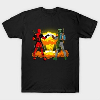 เสื้อยืด พิมพ์ลาย Brofist Boba Fett Space Wars Alien Galaxy Deadpool Mashup สีดํา สําหรับผู้ชายS-5XL_02