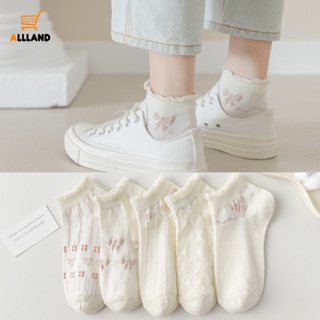 ถุงเท้าข้อสั้น ผ้าฝ้าย แบบนิ่ม กันลื่น ระบายอากาศได้ดี สีขาว จํานวน 5 คู่