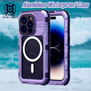 [SHELLBOX] 2023 New Upgrade Aluminium Alloy Super Waterproof Diving Phone Case + Wireless Charging Cover for iPhone 13/14 Pro Max 14Plus Summer Swimming Underwater IP68 360 Cases Covers