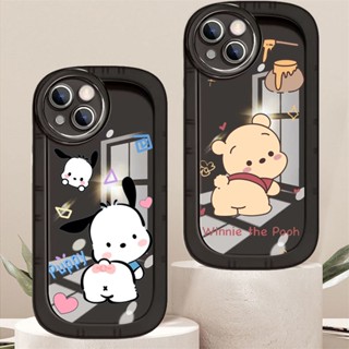 เคสโทรศัพท์มือถือ ลายการ์ตูนหมีพูห์น่ารัก สีดํา สําหรับ IPhone 14 13 12 11 Promax 14Plus Mini X XS XR XSMAX 6 6s 5 5S 6plus 6splus 7 8 + SE2020 7plus 8Plus