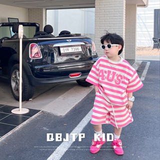 ชุดเสื้อแขนสั้น ผ้าฝ้ายแท้ ทรงหลวม สไตล์เกาหลี แฟชั่นฤดูร้อน สําหรับเด็กผู้ชาย