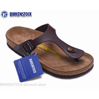 【Original】Birkenstock Gizeh Mens/Female Classic Cork Dark Brown Matte Leather Slippers 34-46