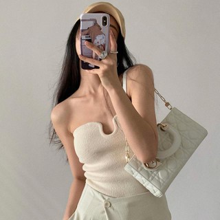 ใหม่ เสื้อสายเดี่ยว ผ้าถัก สีพื้น สไตล์เกาหลี สําหรับผู้หญิง