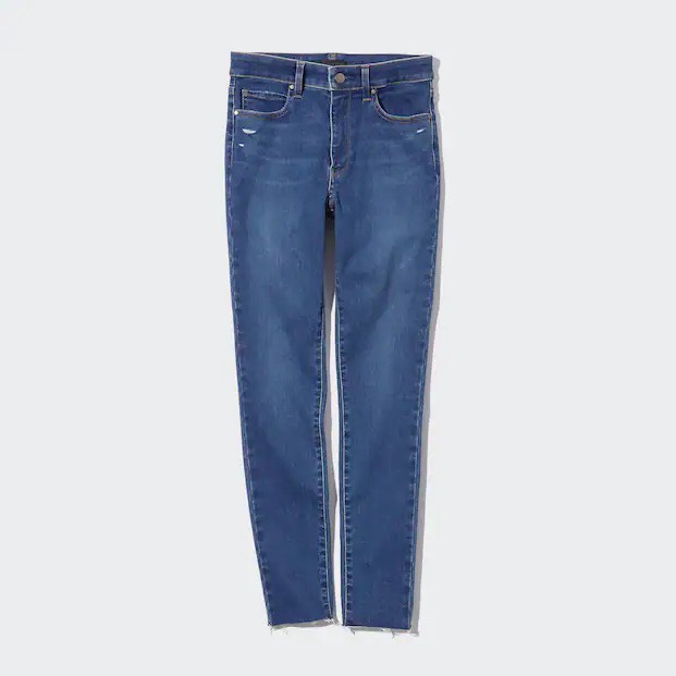 กางเกงยีนส์-แต่งขาด-ยูนิqlo-ultra-stretch-high-rise-skinny-distressed-jeans-แท้