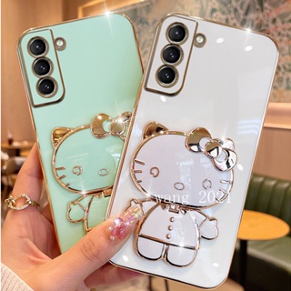 Samsung Galaxy S23 S23+ Ultra S23 Plus A14 5G เคส Cute Cartoon Hello-Kitty Candy Plating Casing with Portable Make-up Mirror Phone Holder Magnetic Suction Function Soft Back Cover เคสโทรศัพท