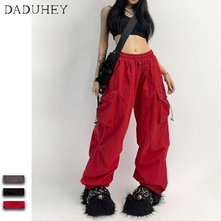 DaDuHey🎈 INS Women American Style Fashionable Retro Multi-Pocket Y2K High Street Straight Wide Leg Loose Casual Cargo Pants