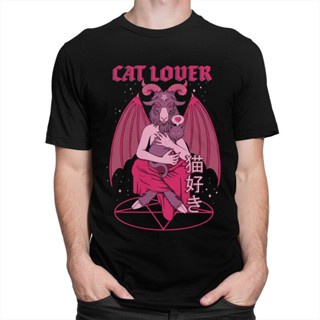 [S-5XL]เสื้อยืดลําลอง แขนสั้น พิมพ์ลาย Baphomet Cat Lover Evil Kawaii Lucifer Demon Goat Satan สําหรับผู้ชาย_04