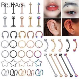 Bodyace 1 ชิ้น สเตนเลส อุตสาหกรรม บาร์เบล เจาะหู คิ้ว ปาก ลาเบรต จมูก แหวน กระดูกอ่อน ต่างหู เจาะร่างกาย